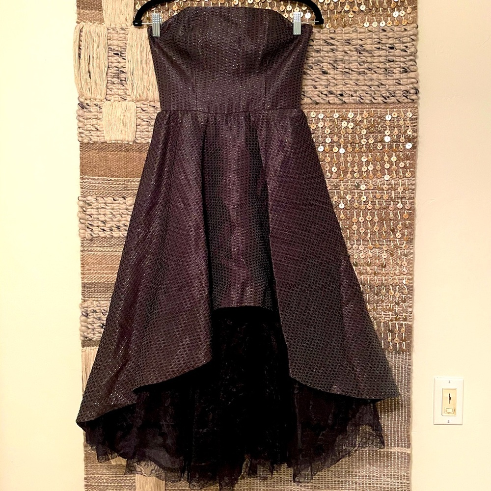 ABS Allen Schwartz black strapless formal dress gown EUC